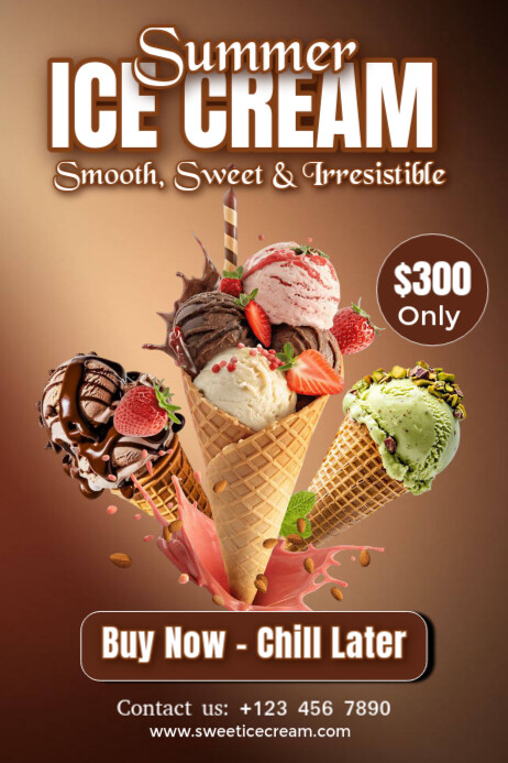 Summer Ice Cream Sale Flyer | Sweet Dessert Promotion Template Poster